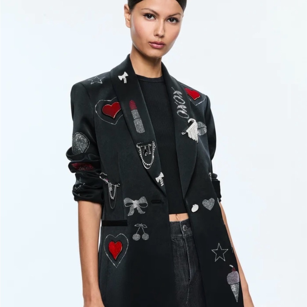 Alice + Olivia Black and Red Blazer with Edgy Embellishments